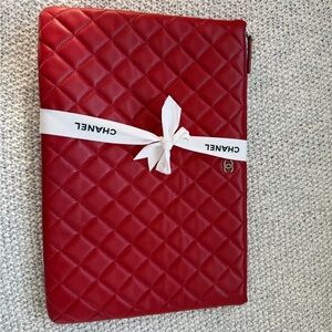 CHANEL Quilted Red Leather Pouch